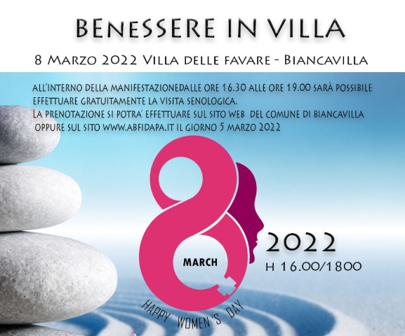 "Benessere in Villa" - 8 Marzo 2022 presso Villa Delle Favare - Effettuazione visita senologica gratuita